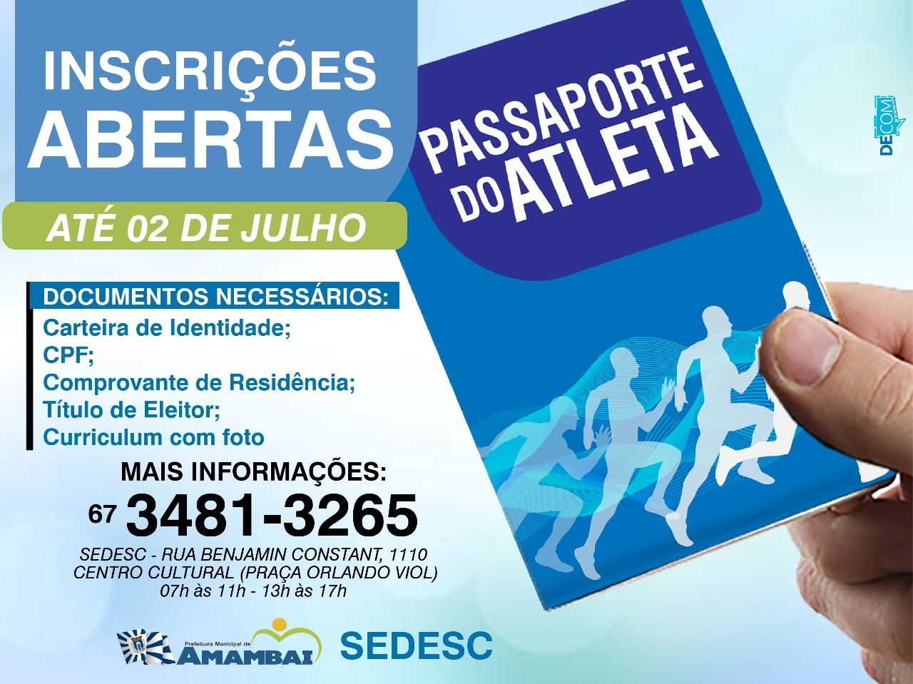Inscrições abertas para o Passaporte do Atleta em Amambai A inscrição do