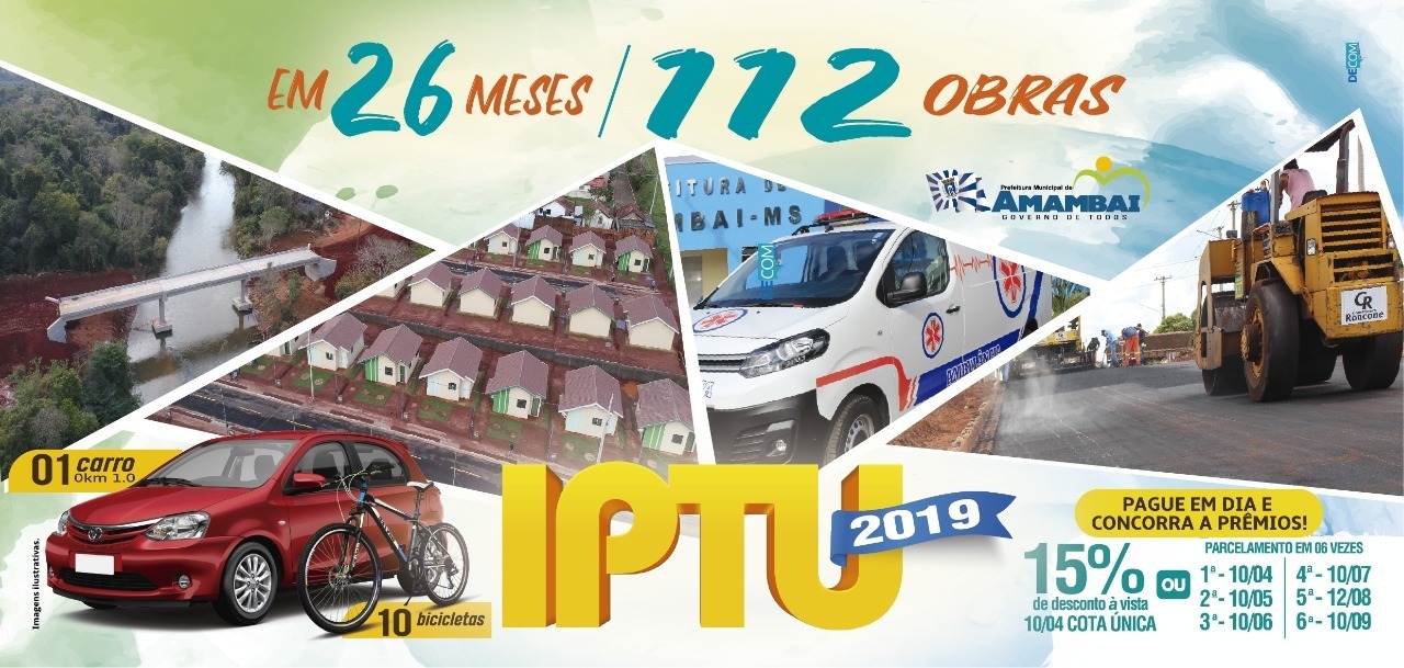 Amambai: IPTU tem desconto de 15% para pagamento à vista e sorteio de carro 0km Amambai: IPTU tem desconto de 15% para pagamento à vista e sorteio de carro 0km