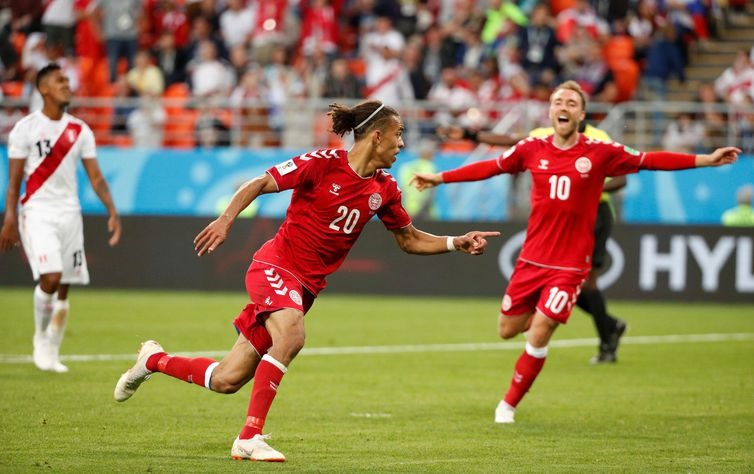 Copa 2018: Peru e Dinamarca. Comemoração do primeiro gol da Dinamarca. - Max Rossi/Reuters