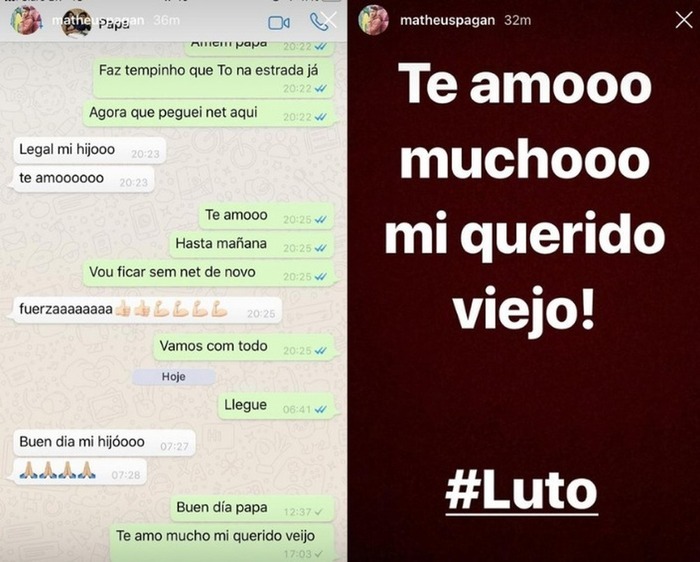 Cantor posta print de última conversa com pai morto a tiros no Paraguai Cantor Matheus Pagan postou print da última conversa que teve com o pai, assassinado a tiros no Paraguai nesta terça (11) — Foto: Instagram/Reprodução