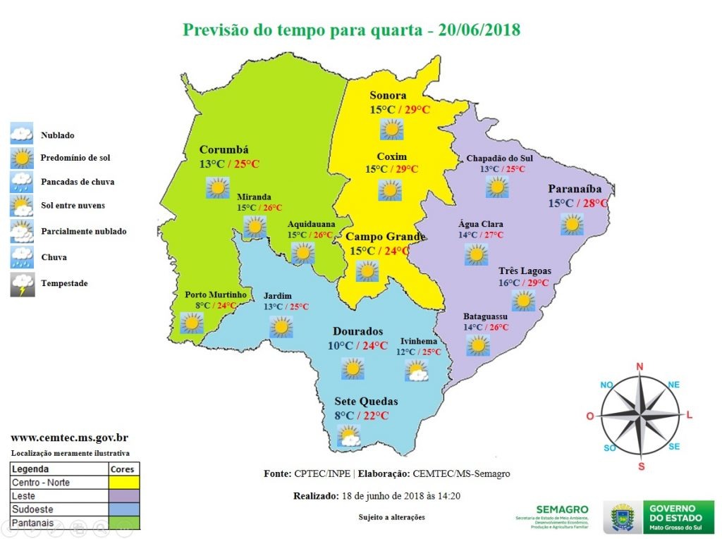 MS registra temperaturas em elevação e tempo firme nesta quarta-feira