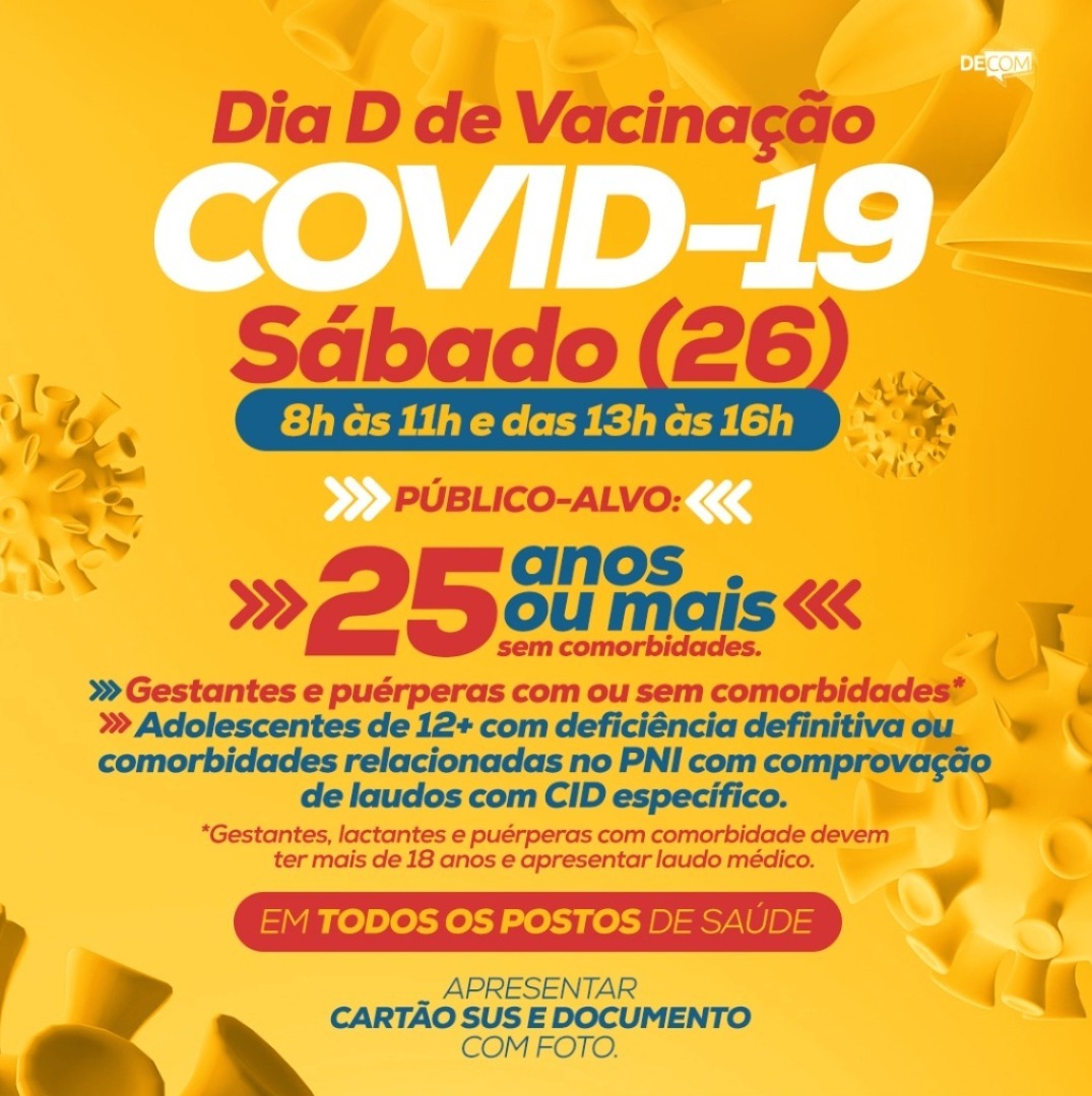 Sábado é Dia D de vacinação contra a COVID-19 em Amambai Arte: Decom