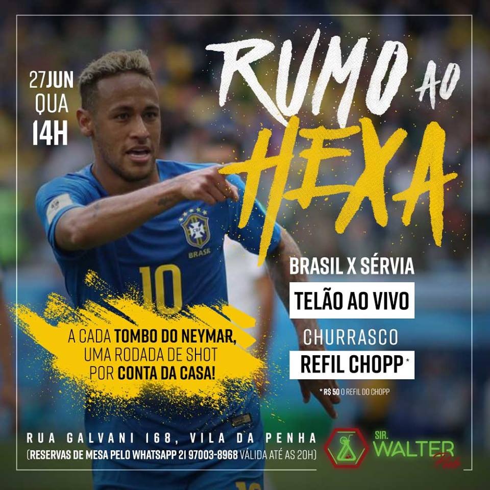 Bar do Rio liberará um rodada de bebida grátis a cada tombo de Neymar