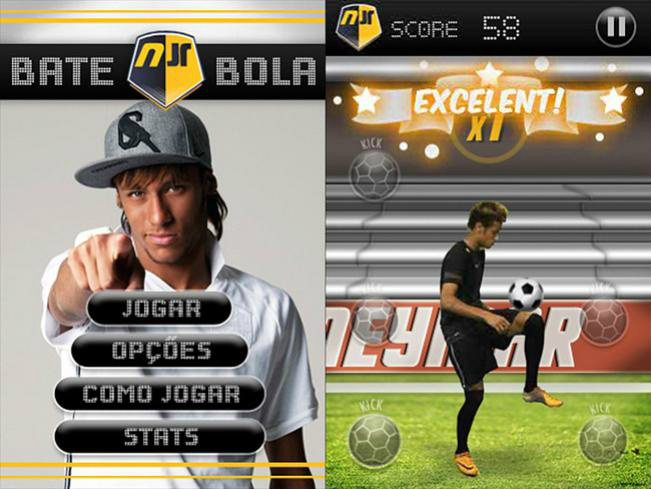Neymar dá embaixadinhas em jogo para celular