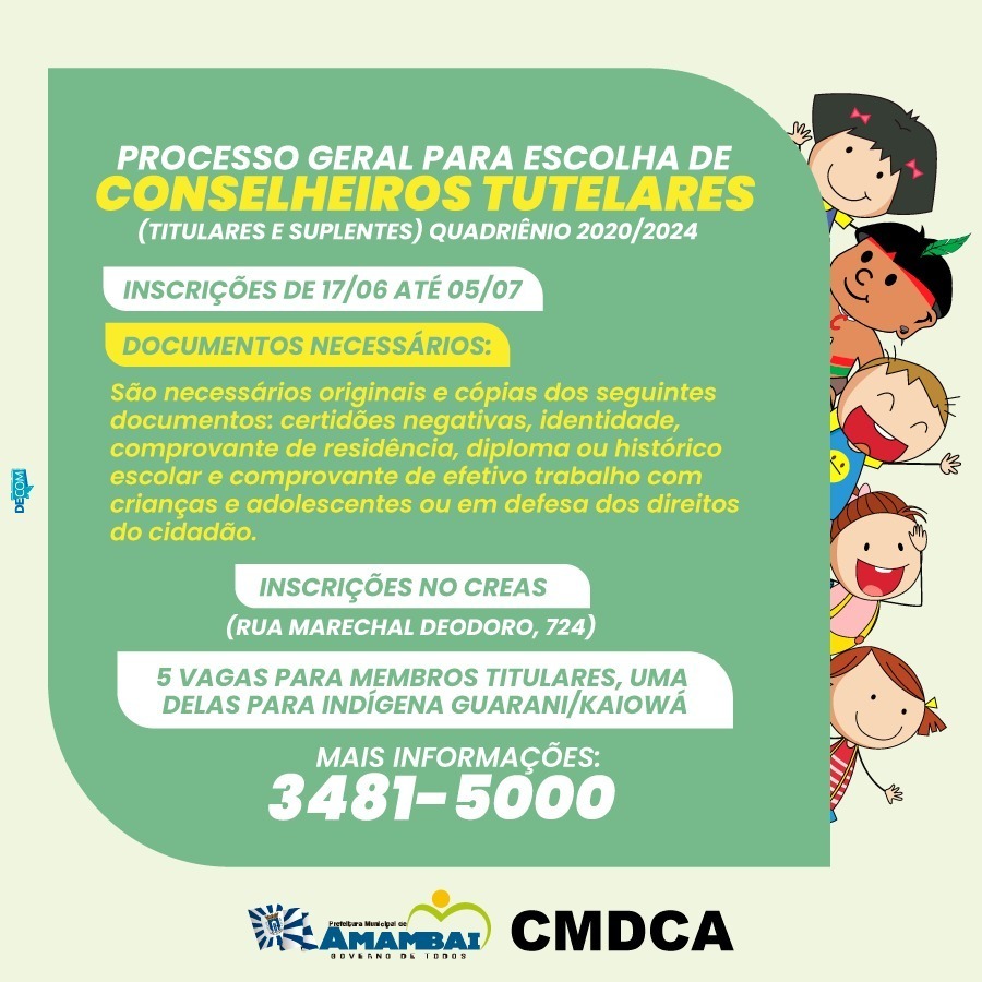 Esta abertas as inscrições para eleição de Conselheiros Tutelares em Amambai