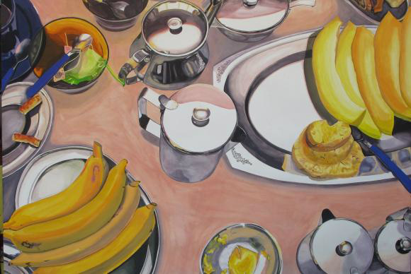 Exposição mostra vida doméstica em obras que mesclam fotografia e pintura A mostra Kitinete apresenta cerca de 20 obras inéditas da artista visual Patrizia D’Angello / Foto: Divulgação