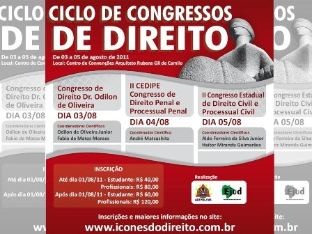 Mato Grosso do Sul terá Ciclo de Congressos de Direito na próxima semana Mato Grosso do Sul terá Ciclo de Congressos de Direito na próxima semana