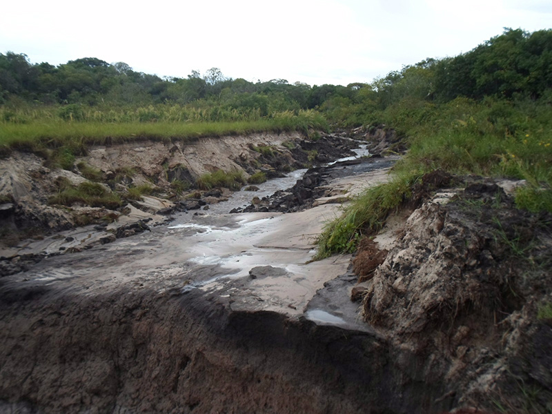 Estrada criada como rota alternativa para o escoamento da safra foi completamente destruída pelas ultimas chuvas. / Foto: Decom