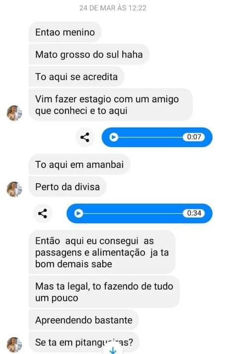 Esta foi a última conversa que Samara manteve com familiares e amigos em 24 de março / Foto: Divulgação