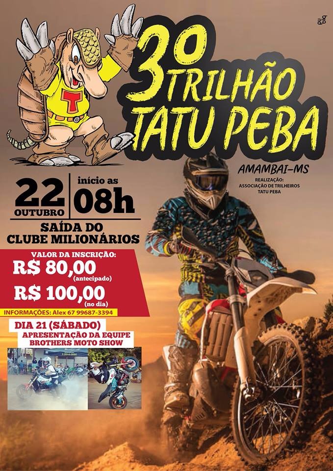 No próximo final de semana Amambai será palco de uma das maiores trilhas de Mato Grosso do Sul, o 3º Trilhão Tatu Peba.