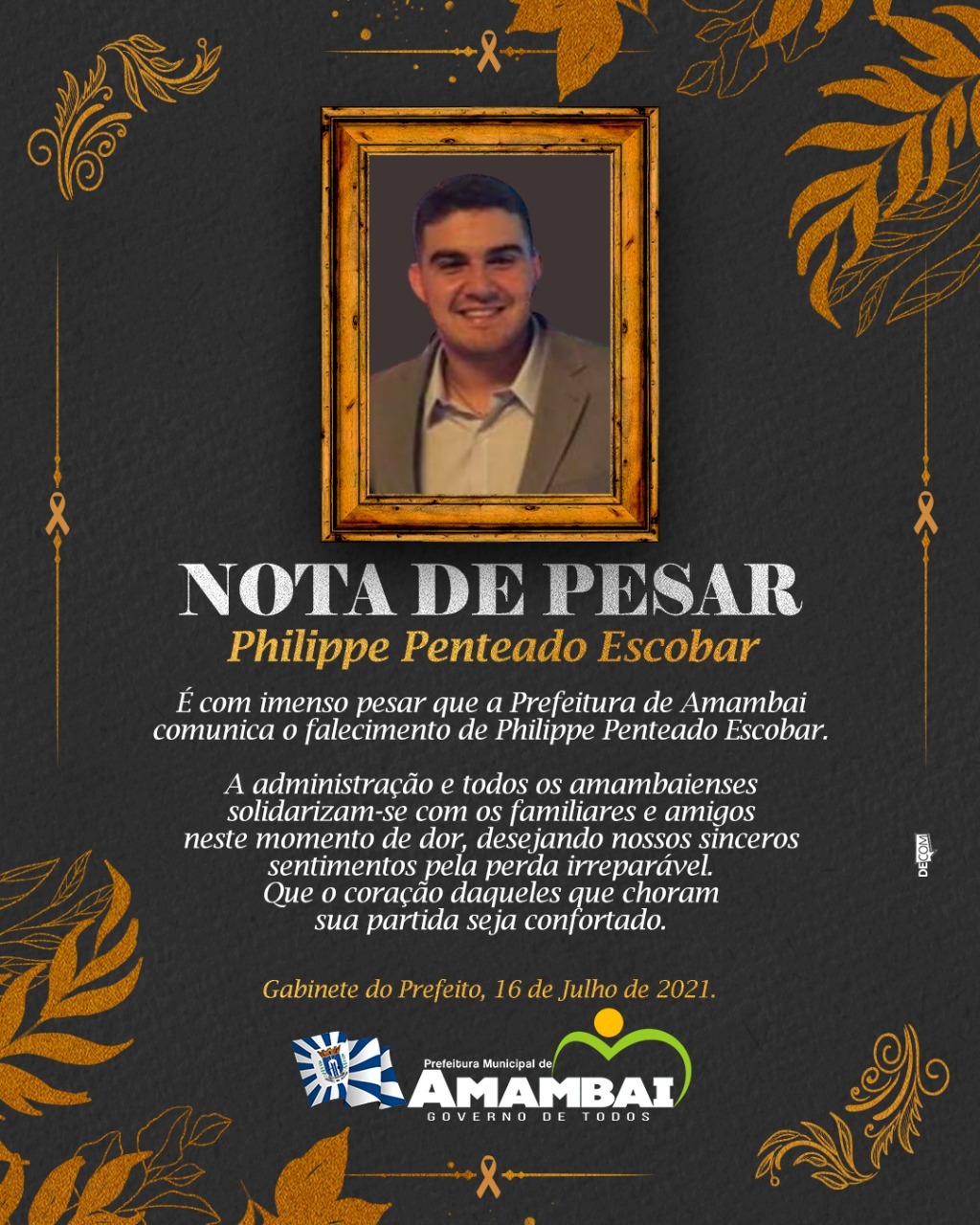 Prefeitura de Amambai emite nota de pesar pelo falecimento de Phelippi Penteado Foto: Decom/ Prefeitura de Amambai