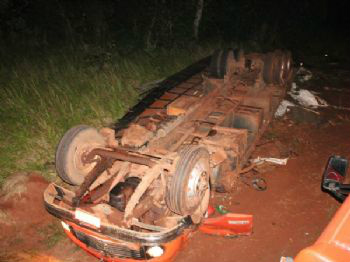 Em Itaporã, motorista morre preso às ferragens na MS-157 após capotar caminhão Em Itaporã, motorista morre preso às ferragens na MS-157 após capotar caminhão