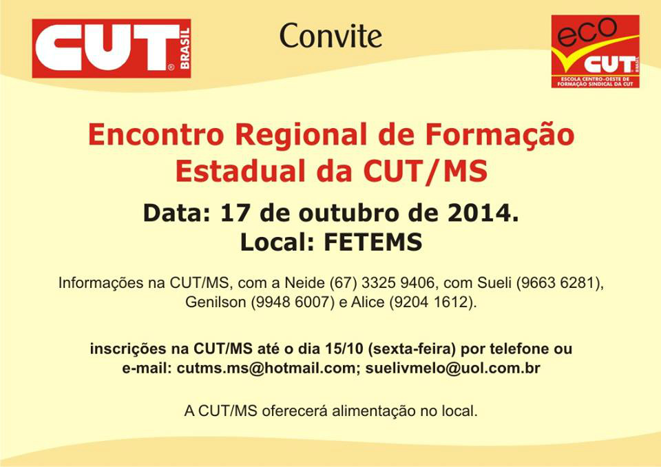 Faltam nove dias para o Encontro Regional de Formação Estadual da CUT/MS