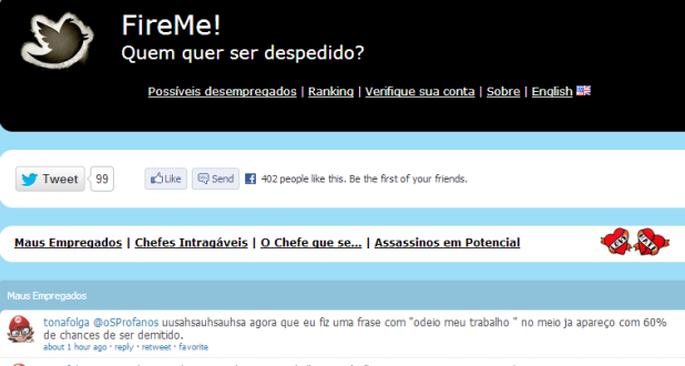 Site que identifica usuários do Twitter que falam mal do trabalho (Fireme.me)