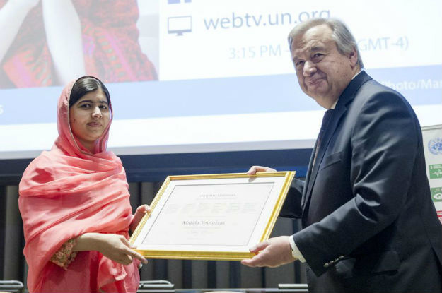 Malala Yousafzai e o secretário-geral da ONU, António GuterresFoto: Divulgação 