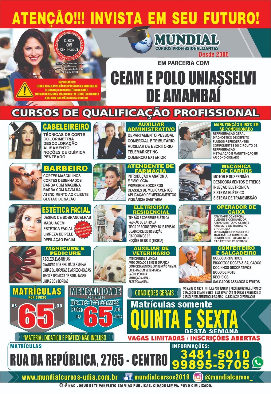 Mundial Cursos oferta 12 oportunidades de se profissionalizar em Amambai Mundial Cursos oferta 12 oportunidades de se profissionalizar em Amambai