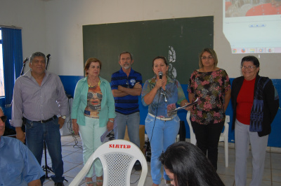 Presidente do Simted, Olga Mariano, durante evento de confraternização dos aposentados Foto: MOreira Produções