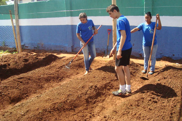 A horta da escola Cel. Felipe de Brum começou a ser uma realidade no ano de 2014. 