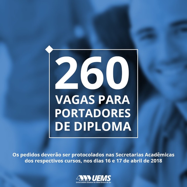 Uems abre 260 vagas para portadores de diploma em 54 cursos