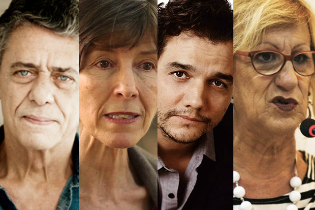 Artistas e intelectuais lançam manifesto contra "desmontes de Temer" Da esquerda para direita, Chico Buarque, Maria Rita Kehl, Wagner Moura e Laerte Coutinho, que assinam o documento / Montagem BdF