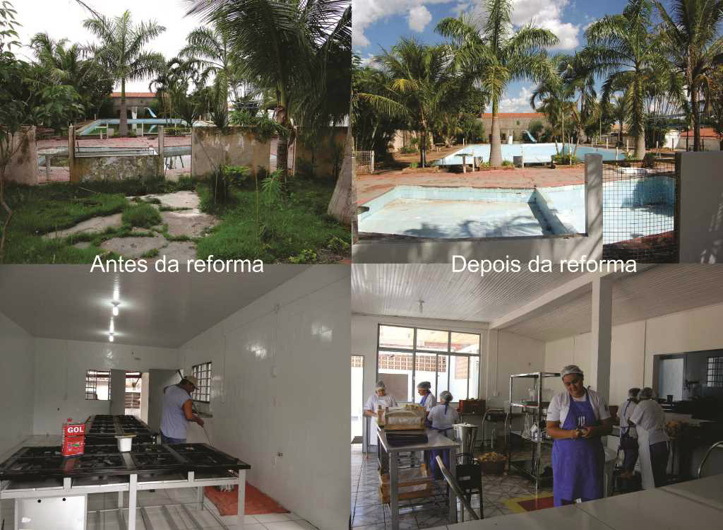 Reforma do Centro de Eventos qualifica atendimento em Amambai As instalações antes e depois das reformas.