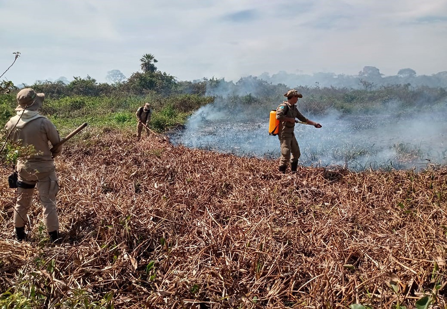 Operação Pantanal II elimina focos de incêndio e planeja combate integrado Bombeiros combatem os focos que ressurgiram na região do Jatobazinho, ao Norte de Corumbá. Foto: Divulgação