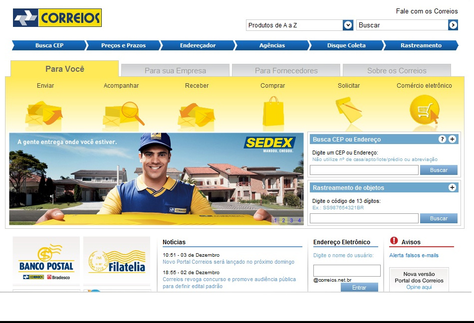 Nova página dos Correios já está disponível na internet
