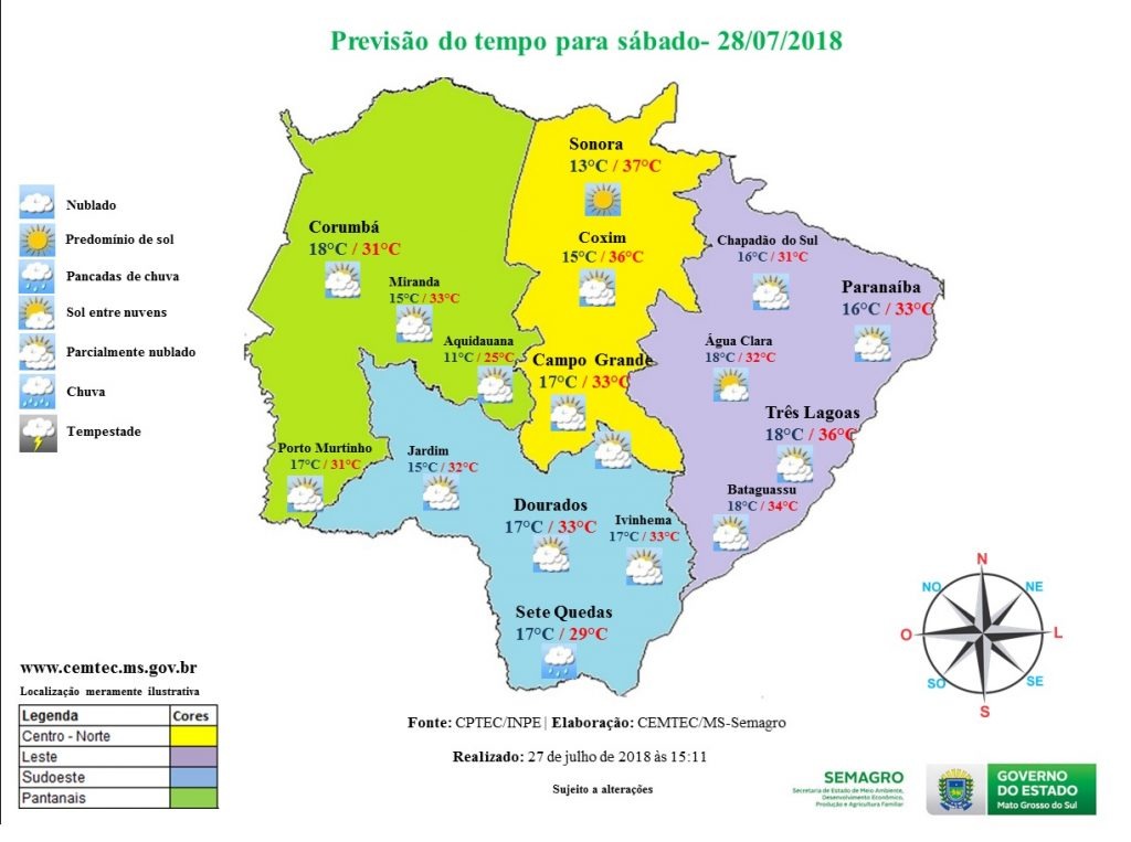 Sábado ensolarado com previsão de chegada de frente fria na região Sul de MS