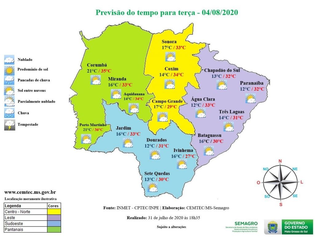 Terça de tempo firme e umidade do ar em estado de alerta
