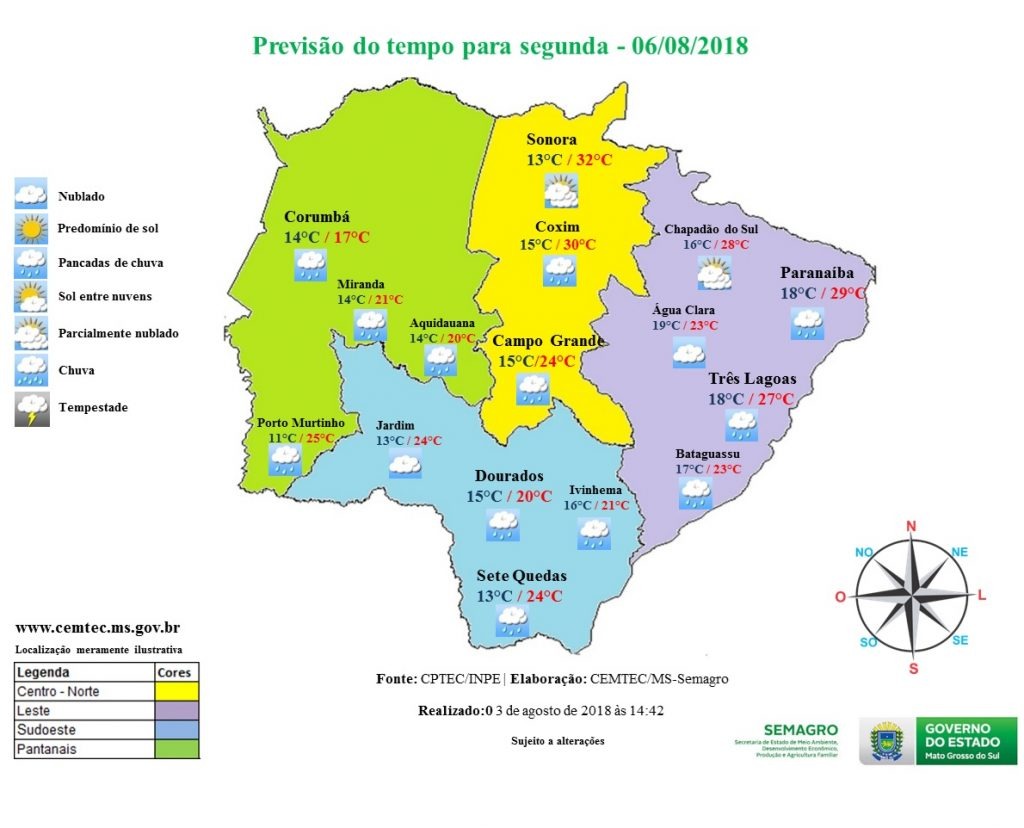 MS continua com possibilidade de chuva nesta segunda-feira