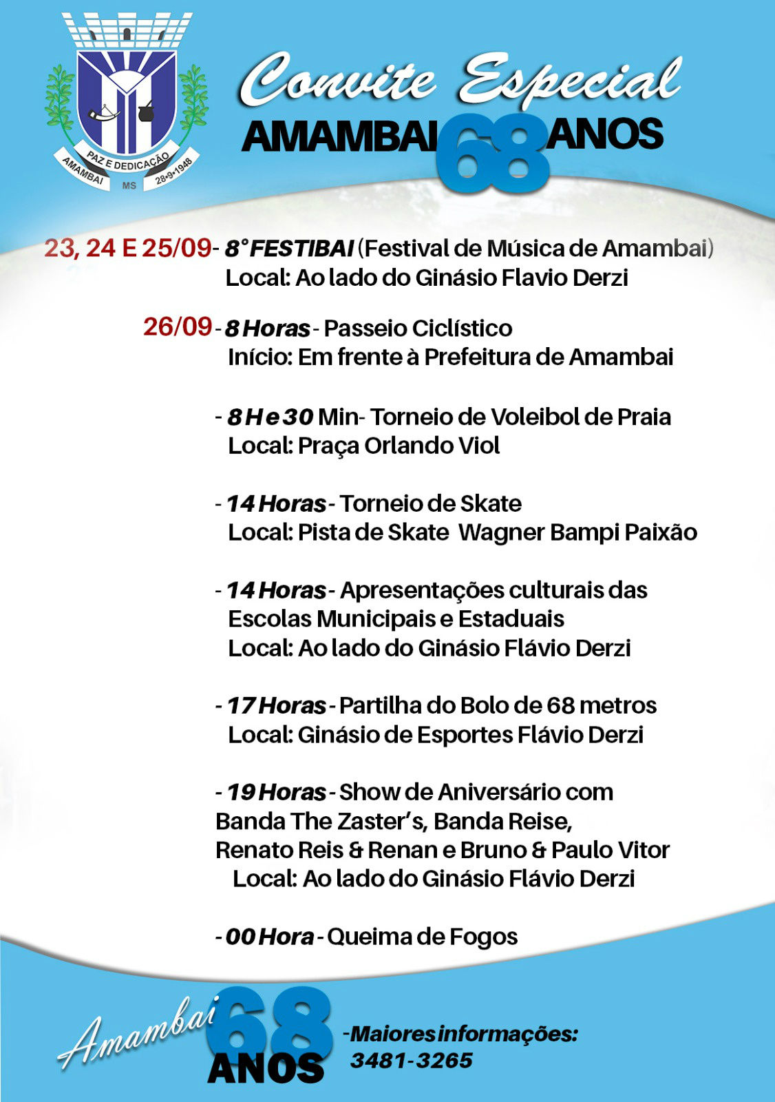 Feriado de aniversário de Amambai é antecipado para a próxima segunda-feira (26)