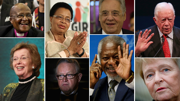 Grupo The Elders, formado por Mandela em 2007, inclui Martti Ahtisaari, Kofi Annan, Ela Bhatt, Lakhdar Brahimi, Gro Harlem Brundtland, Fernando Henrique Cardoso, Jimmy Carter, Hina Jilani, Graça Machel, Mary Robinson, Ernesto Zedillo e Desmond Tutu