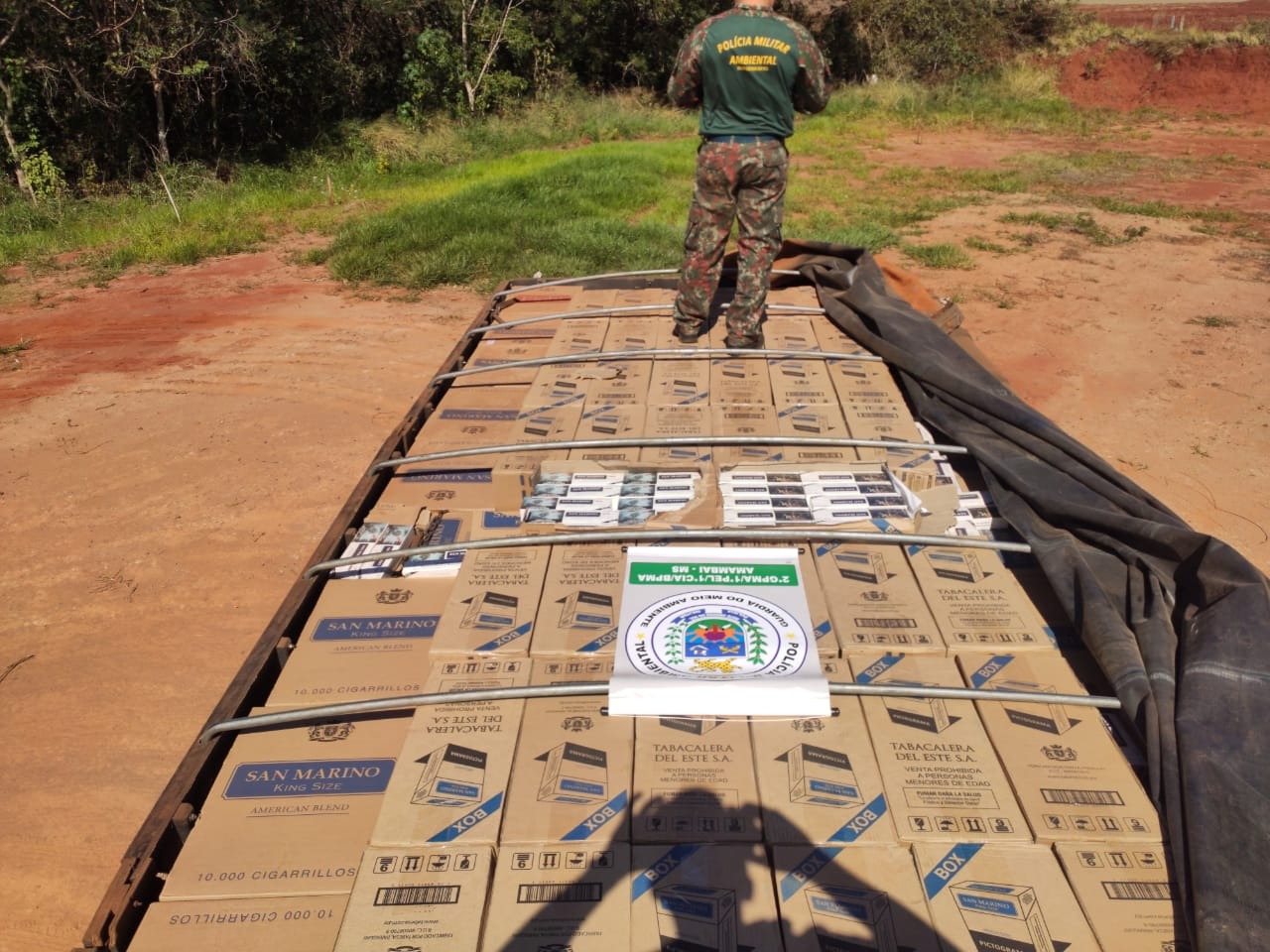 Policia Militar Ambiental apreende carga de cigarros avaliada em R$ 1,5 milhão Fotos: PMMS