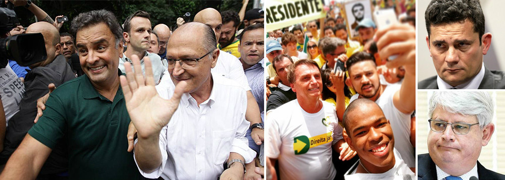 Vaias a Aécio e Alckmin celebram fim da hipocrisia Como o pau da Justiça que bate em Chico (o PT) não bate em Francisco (o PSDB), ao contrário do que prometia fazer o procurador-geral Rodrigo Janot, dois tucanos com ambições presidenciais, Aécio Neves e Geraldo Alckmin, imaginaram que poderiam cavalgar as massas em fúria na Paulista, mas saíram de lá escorraçados; o episódio foi didático para ambos aprenderem, na marra, como a antipolítica prepara o terreno para projetos fascistas, como o de Jair Bolsonaro, ou de salvadores da Pátria, como o juiz Sergio Moro; agora, é hora de as forças políticas responsáveis do País tentarem construir uma reforma política séria, que ponha fim à atual relação entre Executivo e Legislativo, implodida pela Lava Jato