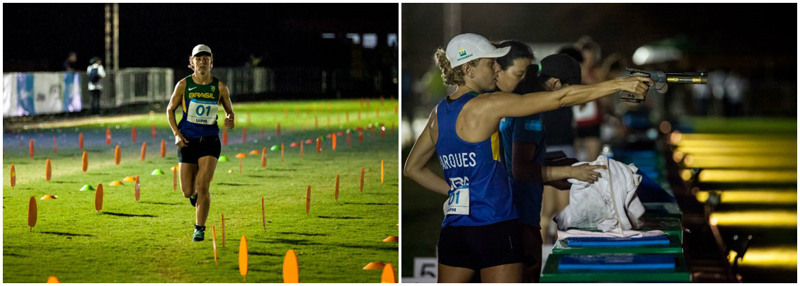 A brasileira e medalhista olímpica Yane Marques, durante o evento combinado de corrida e tiro no evento-teste. Foto: Miriam Jeske/brasil2016.gov.br