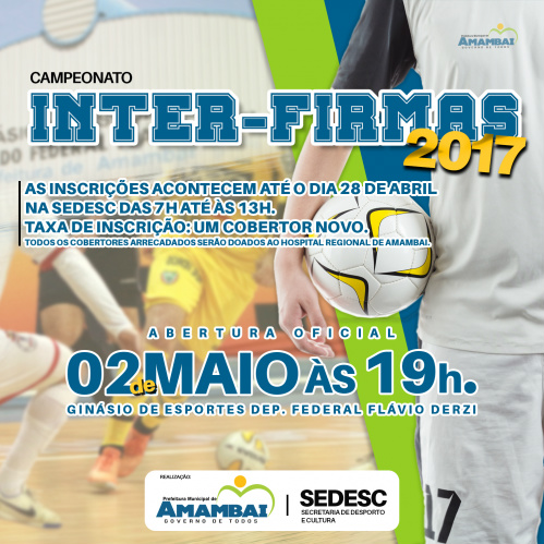 Inter-Firmas de futsal está com inscrições abertas em Amambai Campeonato de futebol de salão será disputado a partir do próximo dia 2 de maio, em Amambai / Foto: Decom