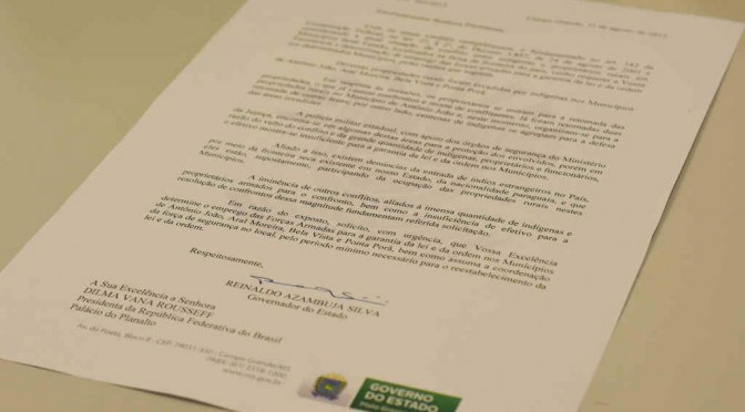 Ofício alerta sobre possível participação de estrangeiros em conflito em MS Ofício alerta sobre possível participação de estrangeiros em conflito em MS