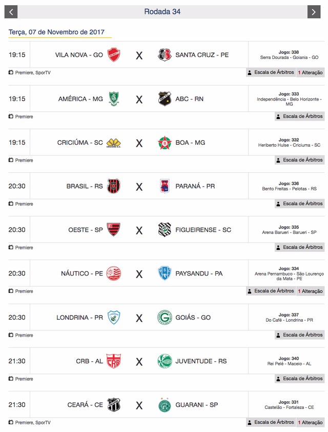 Jogos da série A e B do Campeonato Brasileiro