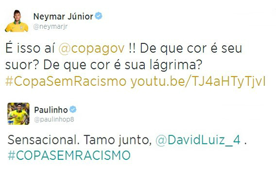 #CopaSemRacismo: craques da Seleção Brasileira apoiam iniciativa pelo Twitter #CopaSemRacismo: craques da Seleção Brasileira apoiam iniciativa pelo Twitter