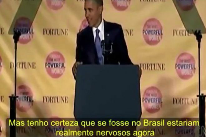 Vídeo viral com piada de Obama sobre Brasil é falso Legenda que aparece em português com a tradução errada do que dizia Obama