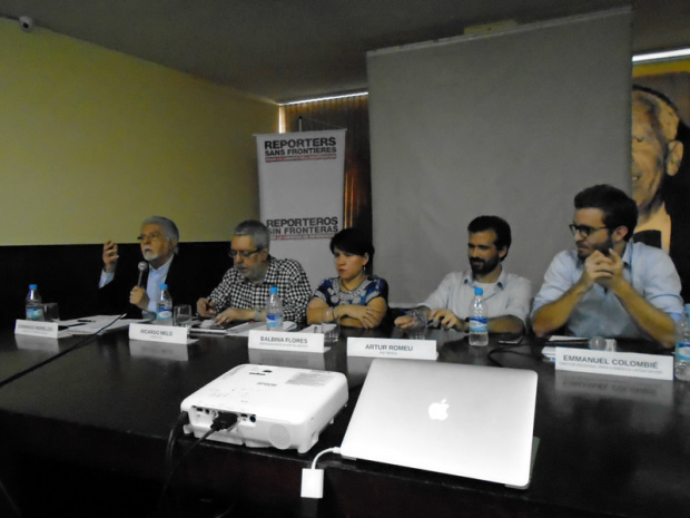 Liberdade de Imprensa: Brasil cai no ranking e fica em 103º lugar Domingos Meirelles, Ricardo Melo, Balbina Flores, Artur Romeu e Emanuel Colombié. Foto: Divulgação
