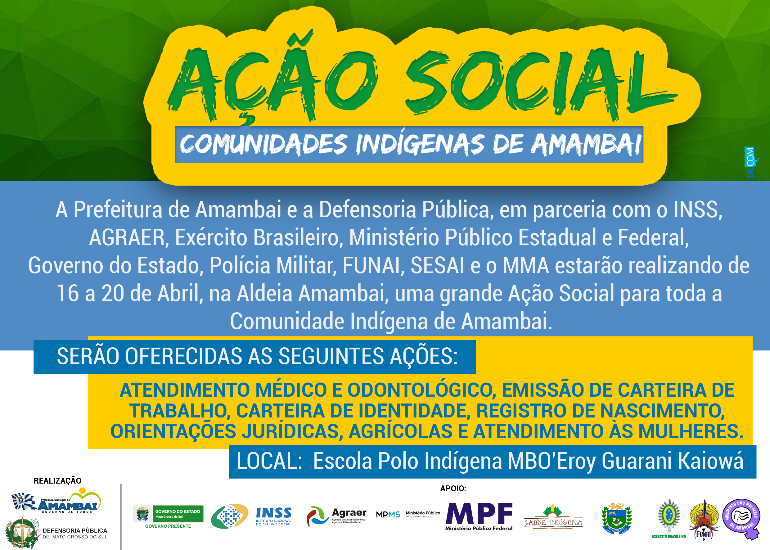 Defensoria Pública e Prefeitura de Amambai realizam Ação Social para indígenas