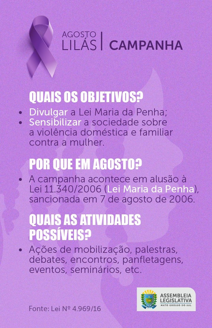 Agosto Lilás: Campanha divulga Lei Maria da Penha para combater a violência Foto: Arte Luciana Kawassaki