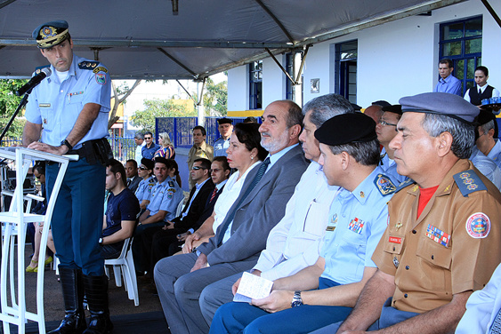   O comandante do 14º Batalhão durante o discurso de abertura do evento. 