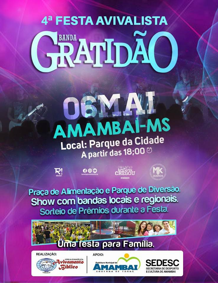 Amambai: Banda Gratidão é atração da 4ª Festa Avivalista