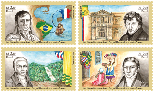 Selos dos Correios homenageiam a chegada ao Brasil da missão artística Selos dos Correios homenageiam a chegada ao Brasil da missão artística