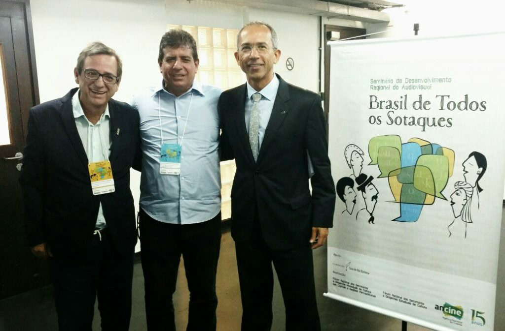 MS participa do I Seminário de Desenvolvimento Regional do Audiovisual Diretor presidente da Fertel, Bosco Martins; secretário da SECC, Athayde Nery; e diretor presidente da (Ancine), Manoel Rangel (da esq. para direita)Foto: Divulgação