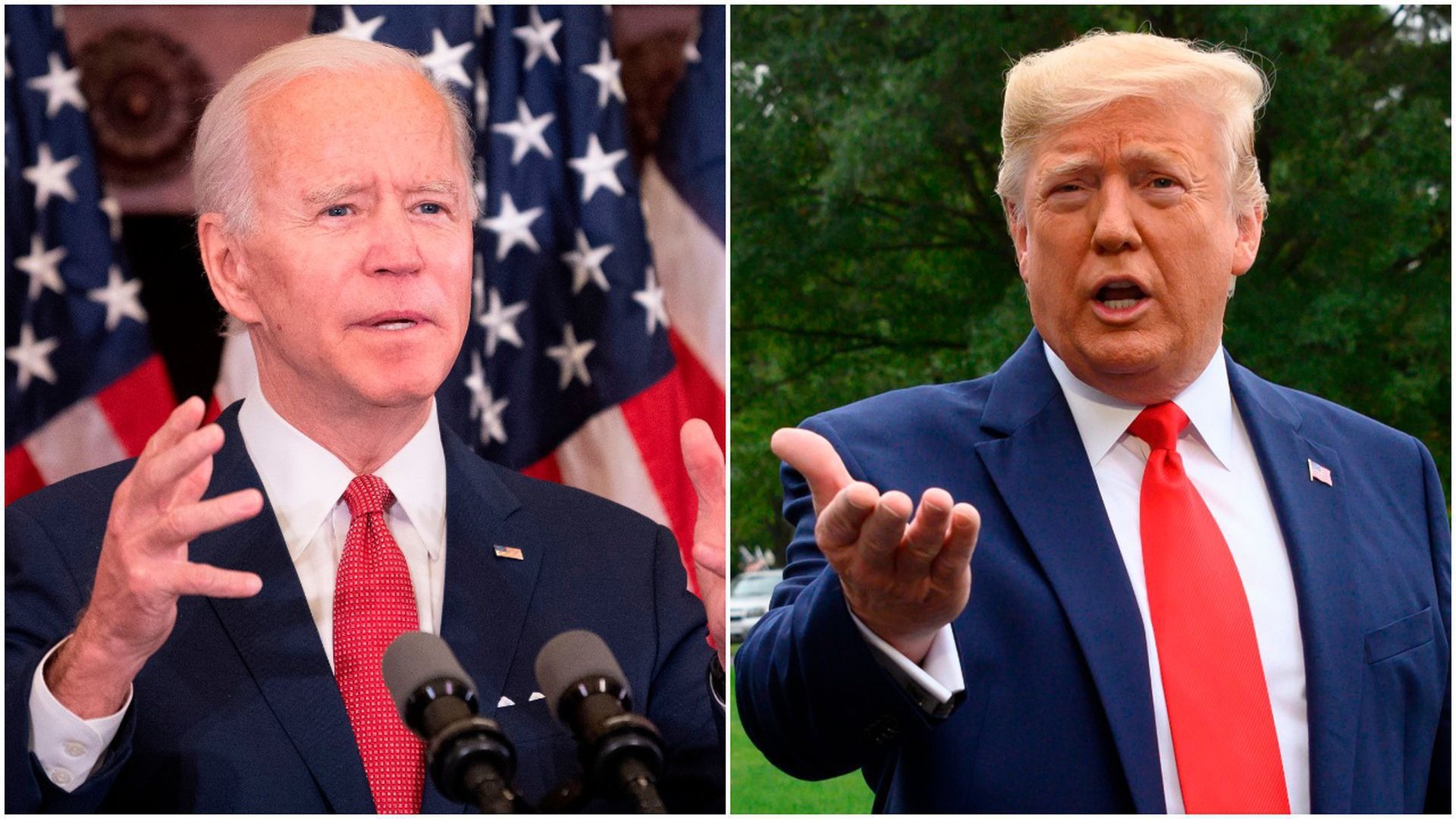 Candidatos a presidente Biden e Trump