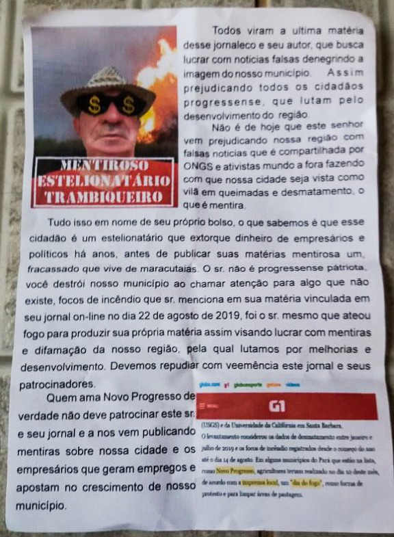 Jornalista que denunciou “dia do fogo” é atacado em Novo Progresso, no Pará Jornalista que denunciou “dia do fogo” é atacado em Novo Progresso, no Pará