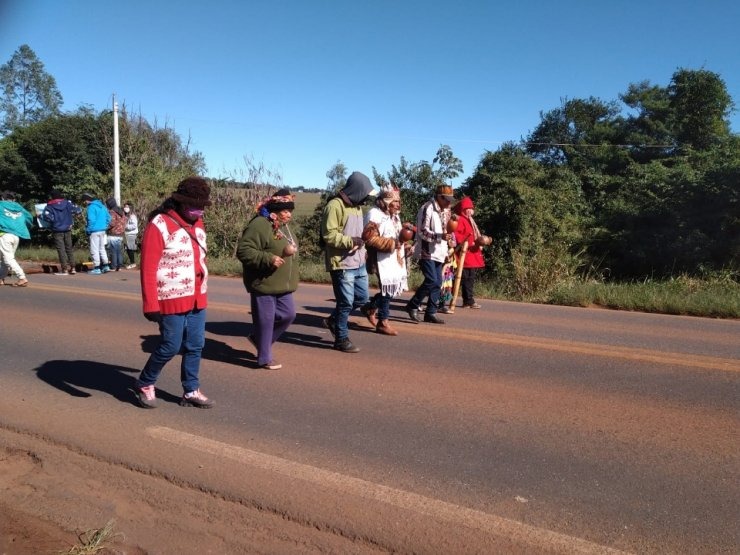 Manifestação contra o marco temporal realizada em junho deste ano em Amambai /Foto:  Raquel Fernandes